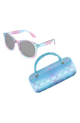 Capelli New York Kids' Round Sunglasses & Mermaid Scale Case Set in Turquoise Combo
