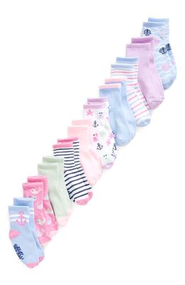 Capelli New York Kids' Sea Life Assorted 10-Pack Gripper Crew Socks in Pink Combo