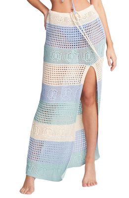 Capittana Emma Stripe Open Stitch Cover-Up Maxi Skirt in Light Blue