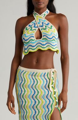 Capittana Jade Halter Crop Sweater Cover-Up Top in Jade Multi