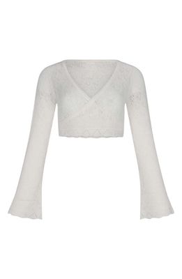 Capittana Kaia Openwork Crochet Crop Cover-Up Sweater in Ivory
