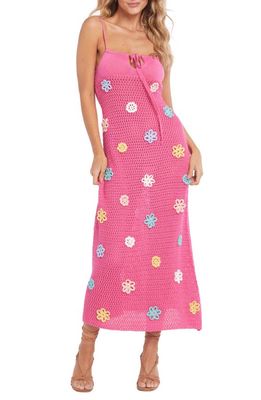 Capittana Maggy Floral Keyhole Semisheer Cover-Up Dress in Fuchsia