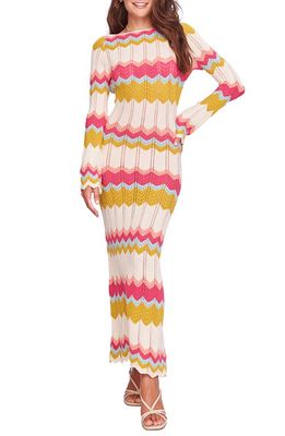 Capittana Piper Long Sleeve Herringbone Pointelle Cover-Up Sweater Dress in Pink Multi