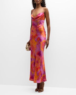 Capri Floral Silk Cowl-Neck Slip Dress