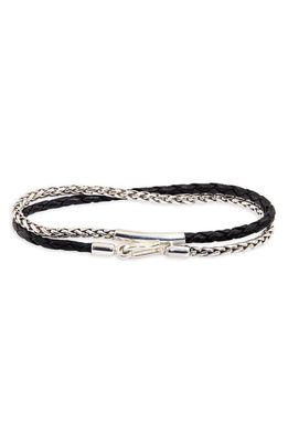 Caputo & Co. Braided Sterling Silver & Leather Double Wrap Bracelet in Black