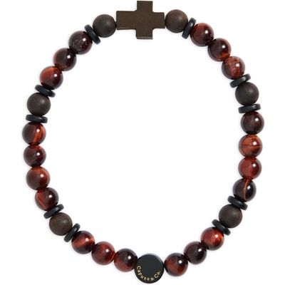 Caputo & Co. Men's Azabache Cross Beaded Stretch Bracelet in Red Tiger Eye 