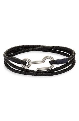 Caputo & Co. Men's Braided Leather Triple Wrap Bracelet in Black 