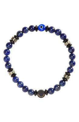 Caputo & Co. Men's Evil Eye Beaded Stretch Bracelet in Lapis Lazuli/black Onyx/pyrite