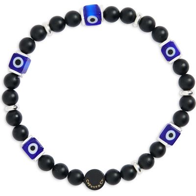 Caputo & Co. Men's Evil Eye Glass Bead Bracelet in Black Onyx 