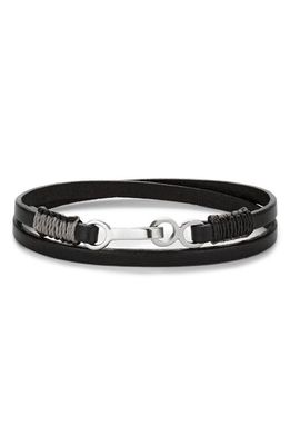 Caputo & Co. Men's Leather Cord Wrap Bracelet in Black
