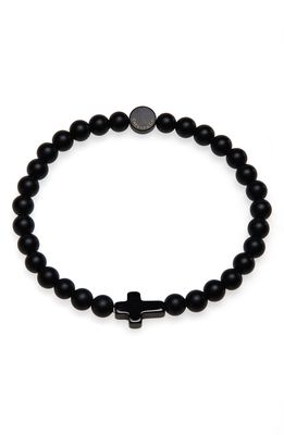 Caputo & Co. Men's Onyx Cross Bead Stretch Bracelet in Black Onyx