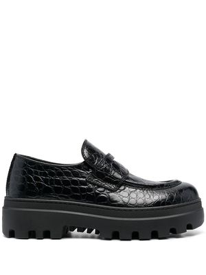 Car Shoe calf-leather low heel loafers - Black