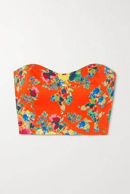 Cara Cara - Elsa Strapless Cropped Floral-print Cotton-blend Sateen Top - Red