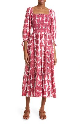 Cara Cara Jazzy Botanical Print Cotton Voile Dress in Paisley Stripe Berry