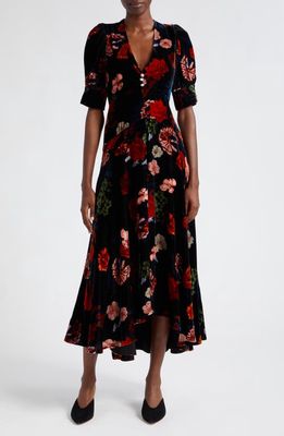 Cara Cara Kieran Floral Stretch Velvet Dress in Garden Flora Black