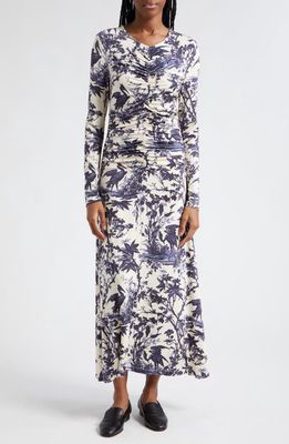 Cara Cara Maisy Landscape Print Long Sleeve Knit Dress in Heron Navy