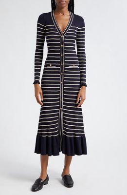 Cara Cara Marina Stripe Long Sleeve Midi Sweater Dress in Navy Stripe