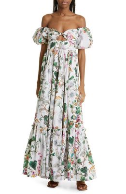 Cara Cara Payton Floral Off the Shoulder Maxi Dress in Whimsical Ivory