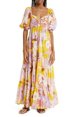 Cara Cara Quinn Floral Cotton Voile Maxi Dress in Lavender Retro Dahlia