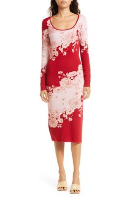 Cara Cara Taylor Colorblock Scoop Neck Long Sleeve Midi Dress in Floral Wonderland Spice