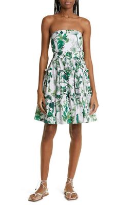 Cara Cara Torres Floral Strapless Cotton Fit & Flare Dress in Whimsical Olive