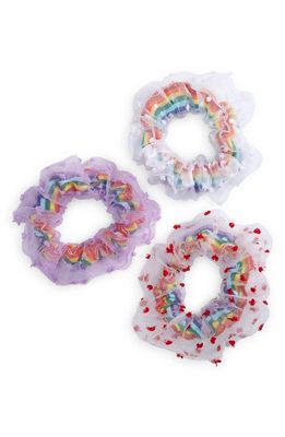 Cara Kids' Assorted 3-Pack Rainbow Scrunchies in Purple/White Multi