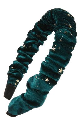 Cara Kids' Star Ruched Velvet Headband in Green