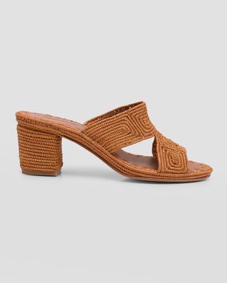 Cara Raffia Block-Heel Mule Sandals