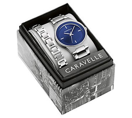 Caravelle by Bulova Men's Stainless Watch & Bra celet Box Set