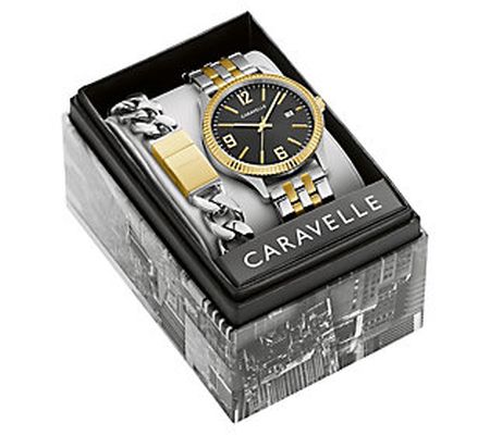 Caravelle by Bulova Men's Two-Tone Watch & Brac elet Box Set