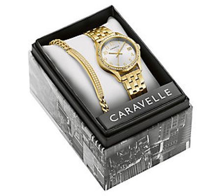 Caravelle by Bulova Women's Crystal Watch & Bra celet Set