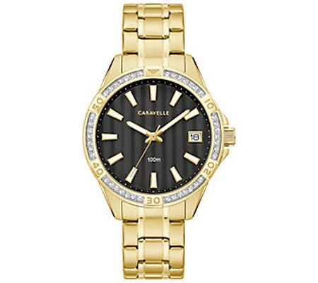 Caravelle by Bulova Women's Goldtone Crystal Ac cent Watch