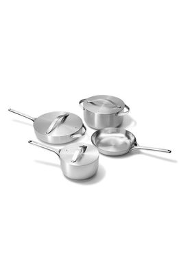 CARAWAY Non-Toxic Ceramic Non-Stick 7-Piece Cookware Set with Lid Storage in Stainless Steel