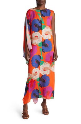 Careste Loretta Floral Print Single Sleeve Silk Maxi Dress in Demask Rose