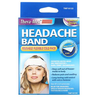 Carex, TheraMed, Headache Band, Reusable/ Flexible Cold Pack, 1 Pack, Size 20 x 2.5