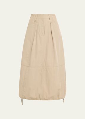 Cargo Cotton Midi Skirt with Drawstring Hem