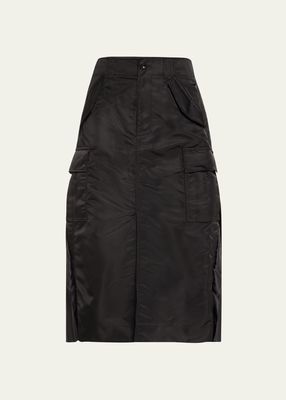 Cargo Nylon Pleat-Back Midi Skirt