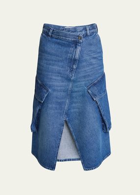 Cargo Pocket Denim Midi Skirt