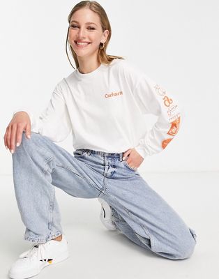 Carhartt WIP Life long sleeve skater T-shirt in white and orange