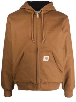 Carhartt WIP logo-patch cotton hooded jacket - Brown