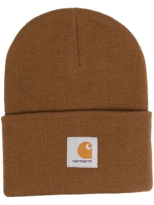 Carhartt WIP logo-patch knitted hat - Brown