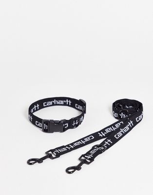 Carhartt WIP script dog leash and collar in black