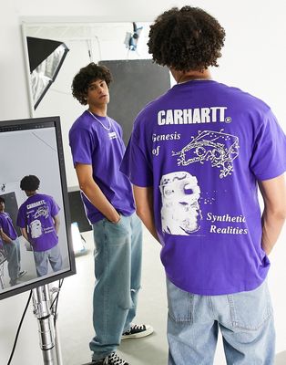 Carhartt WIP synthetic realities backprint t-shirt in blue