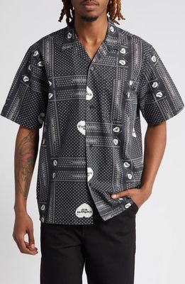 Carhartt Work In Progress Bandana Heart Print Cotton Camp Shirt in Heart Bandana Print Black 