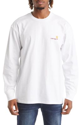 Carhartt Work In Progress Embroidered Long Sleeve Organic Cotton Pocket T-Shirt in White