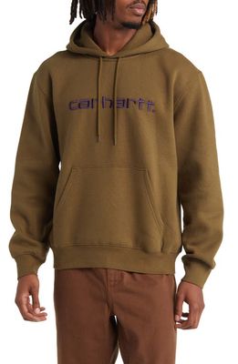 Carhartt Work In Progress Logo Embroidered Hoodie in Highland /Cassis