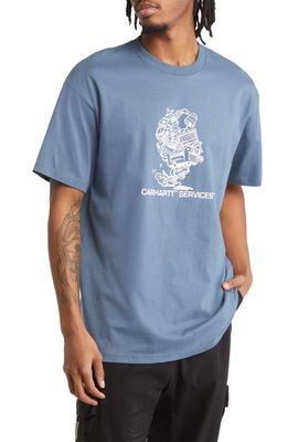 Carhartt Work In Progress Moving Service Organic Cotton Graphic Tee in Storm Blue