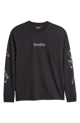 Carhartt Work In Progress Safety Pin Long Sleeve Organic Cotton Graphic T-Shirt in Black /White