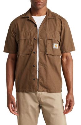Carhartt Work In Progress Wynton Short Sleeve Cotton Button-Up Shirt in Tamarind /Dusty H B
