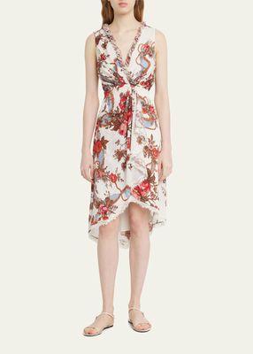 Carine Draped Floral-Print Midi Dress